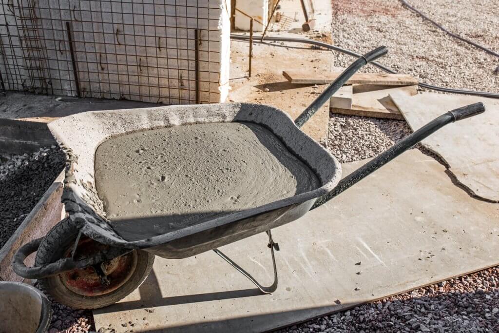 cement vs concrete in a wheelbarrow